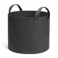 Black fabric pot with handles on a white background