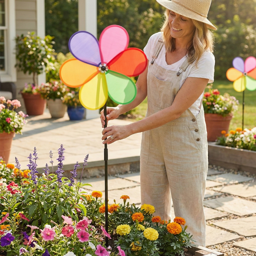 MuIti Color Windmill Stake- 48-Inch Height - Eye-Catching Rotating Gar