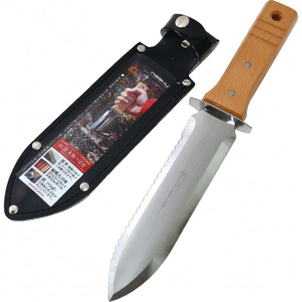 Nisaku Stainless Steel Hori Hori Traditional Soil Knife - 185mm Double Edge Blade, DSR 1K6 Steel - Premium Multi-Purpose Tool for Digging, Weeding, and Planting (Made in Japan)