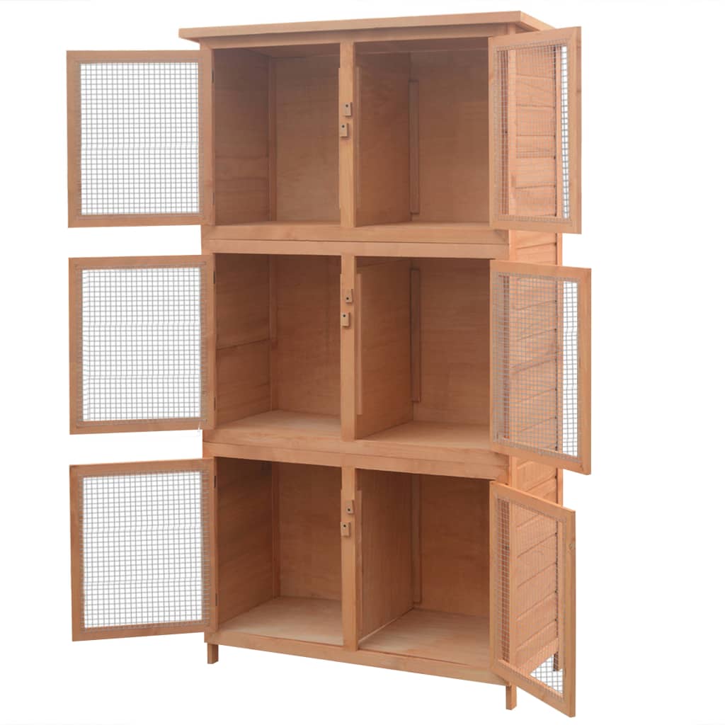 Deluxe 6-Room Multi-Level Rabbit Hutch – 180 cm Vertical Fir Wood Anim