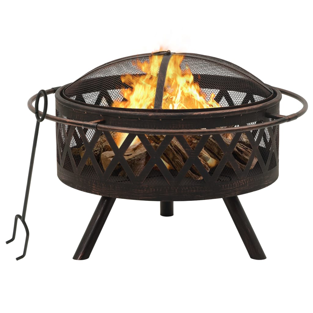 Extra-Large 76cm Brushed Rustic Steel Fire Pit – Heavy-Duty Deep Bowl