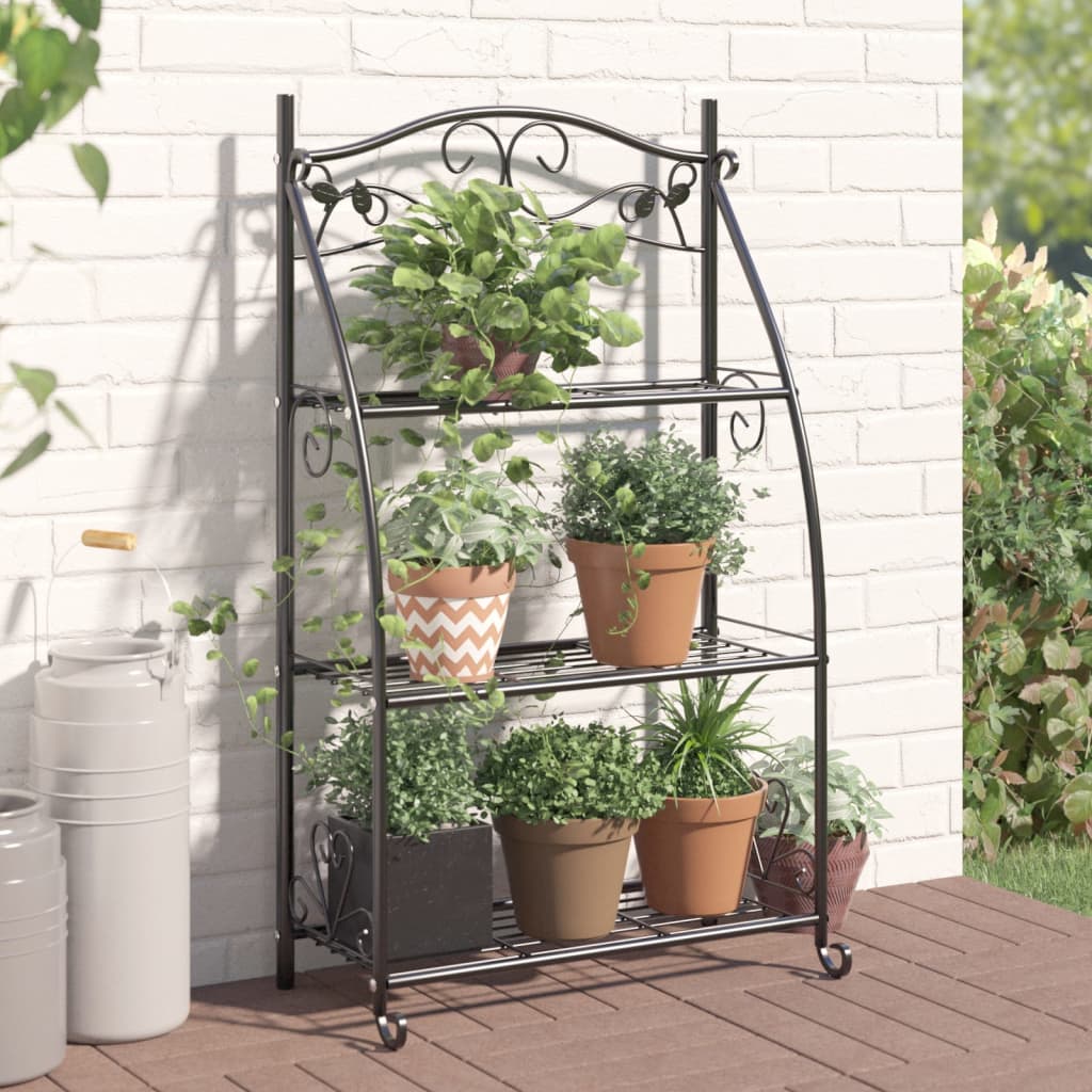 3-Tier Steel Flower Rack | Black Ladder Display Stand | 96cm Height