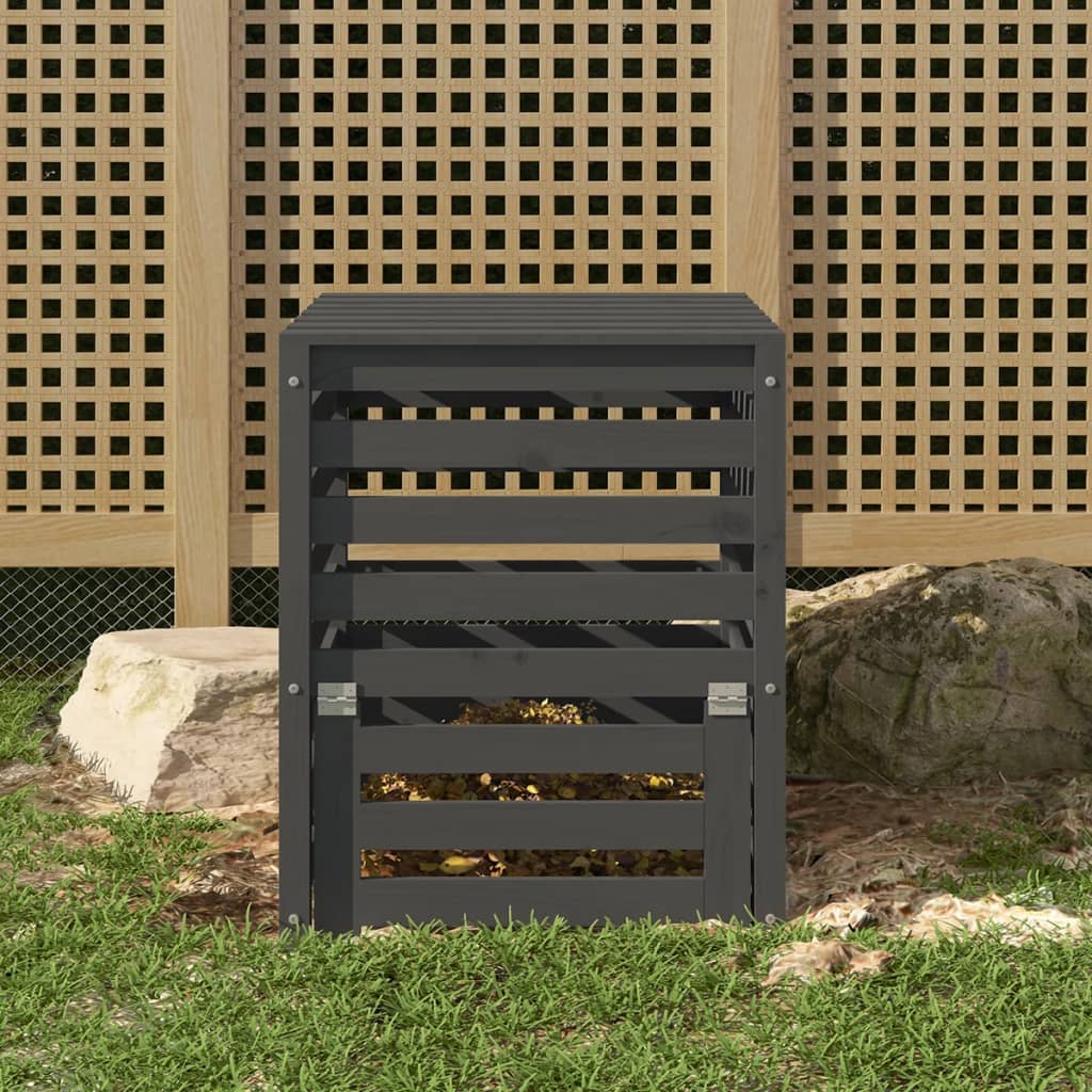Solid Pine Wood Garden Composter | Slatted Aeration Design | Grey & White