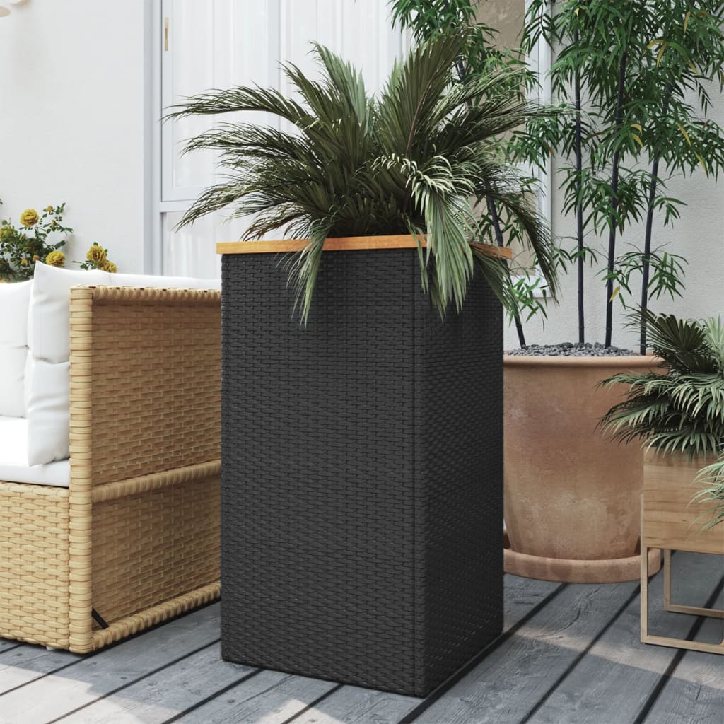 Black Poly Rattan Raised Planter – Weather-Resistant PE Rattan & Steel