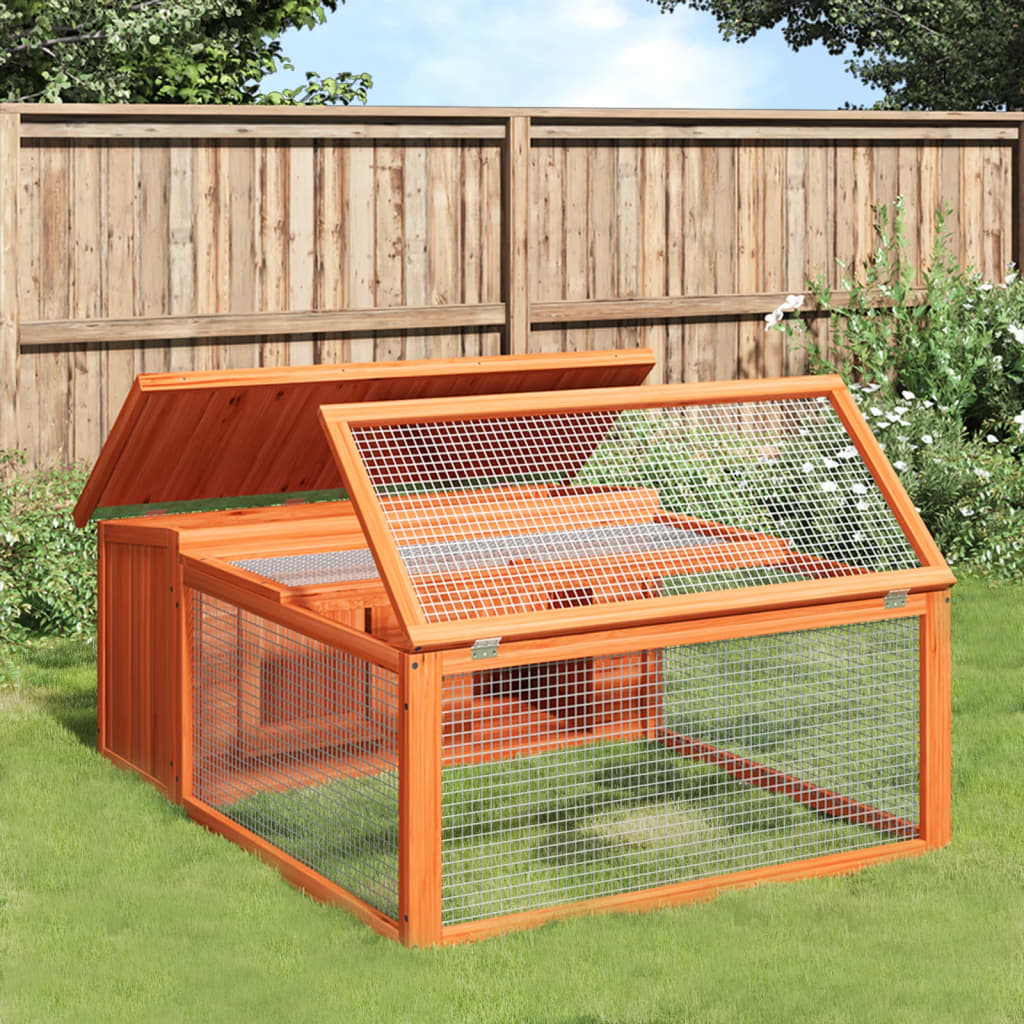 Solid Pine Wood Multi-Level Rabbit Hutch - 117.5 x 97 x 47.5 cm - Weat