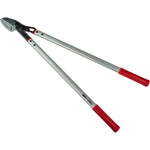 Lopper pruner with red handles on a white background