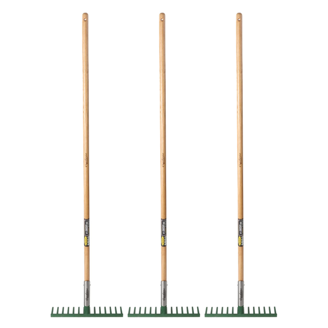 3 x Cyclone - Landscaper’s Rake – 14 Tine – Heavy Duty Ash Hardwood Sp