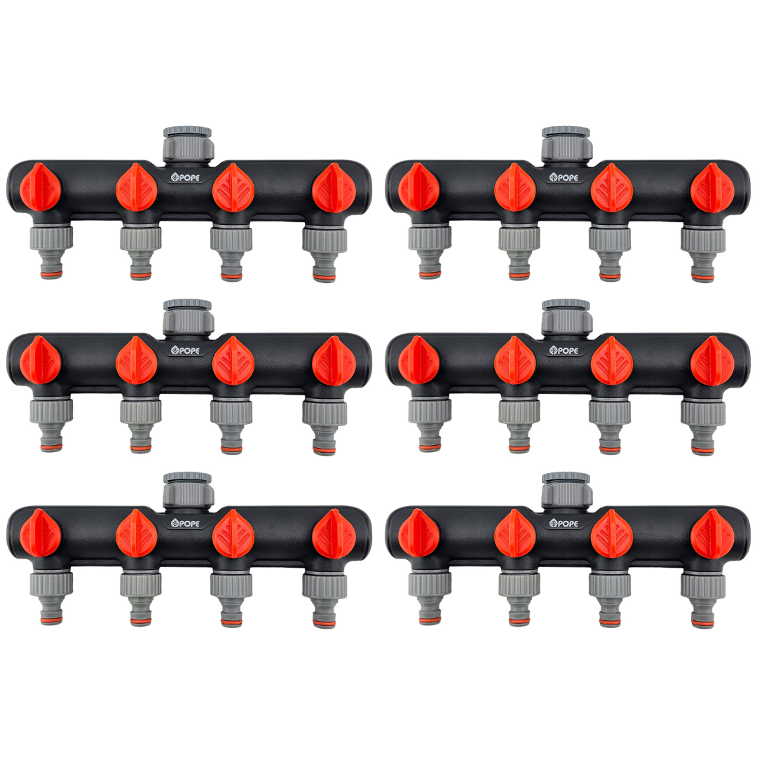 6 x Pope 4 Way Plastic Tap Outlet – High-Capacity Multi-Zone Irrigatio