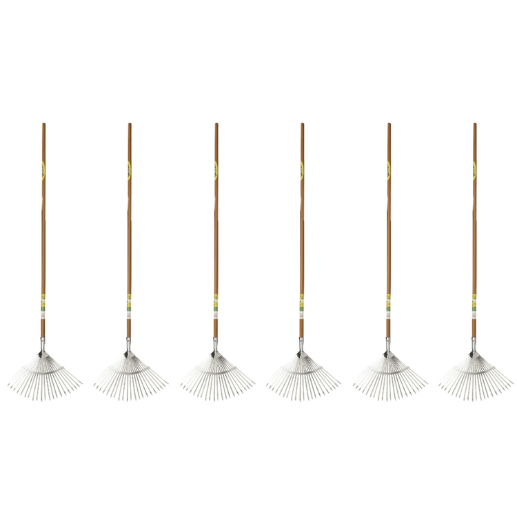 6 x Cyclone - 22 Tine Steel Fan Rake – Flexible Carbon Steel Lawn & Ga