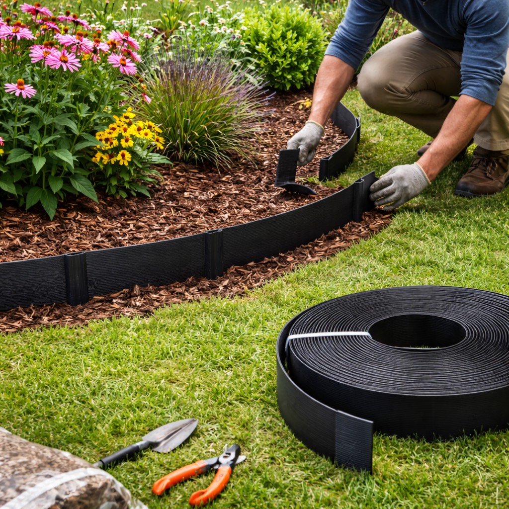 Plastic Garden Edging - 75mm x 6m - Flexible Polyethylene Lawn Barrier