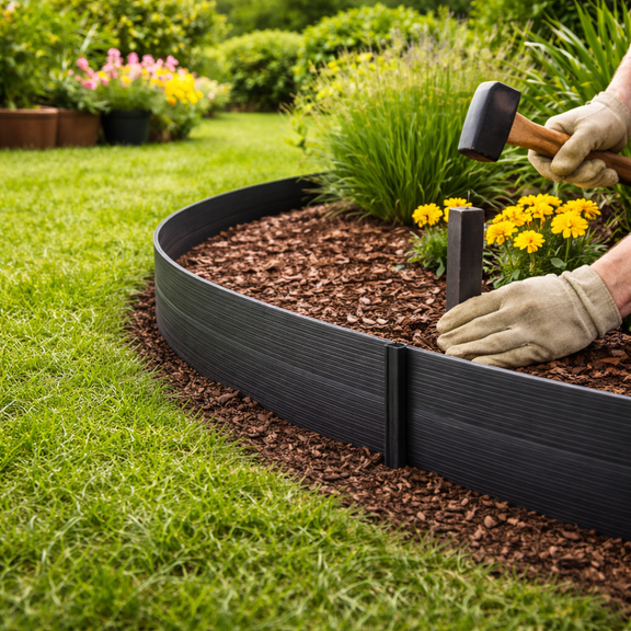 Plastic Garden Edging - 100mm x 6m - Flexible Polyethylene Lawn Barrie