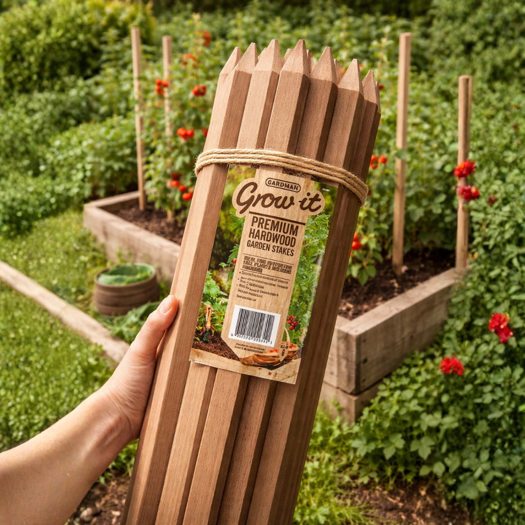 6 x Gardman Hardwood Stakes 25x25x2000mm (6-Pack) - Heavy-Duty Landsca