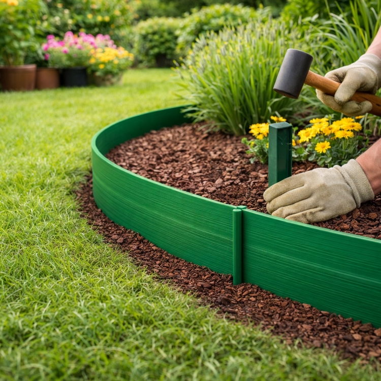 Plastic Garden Edging - 100mm x 6m - Flexible Polyethylene Lawn Barrie