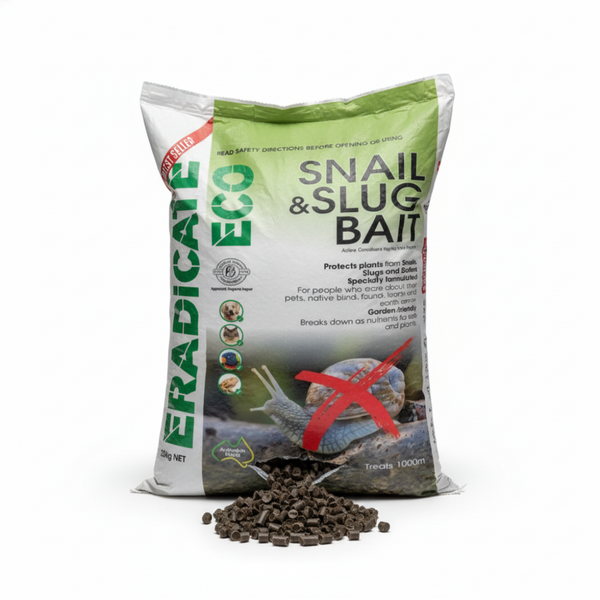 Eradicate Eco Snail & Slug Bait– 25KG Bag Certified Organic, Large-Scale, Pet-Safe Bait for Sustainable Snail & Slug Control