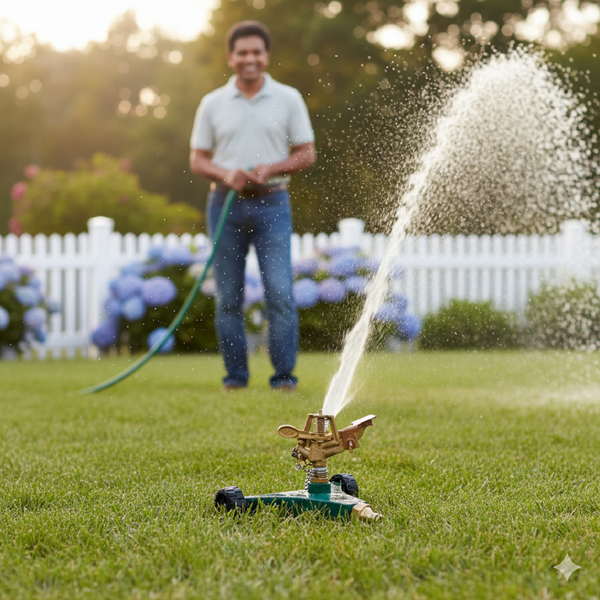 Aifa Heavy Duty Metal Pulsating Sprinkler - Full/Part Circle Control, Metal Wagon Base - Commercial Grade Sprayer for Large Area Coverage