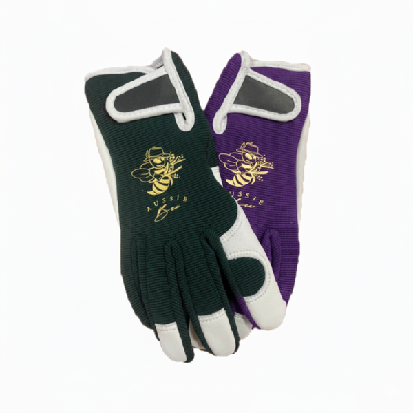 Aussie Bee Gloves (Green & Magenta) - Superior Goat Grain Leather, Stretch Fit Back - Durable, Flexible Protection for Beekeeping and Gardening Tasks