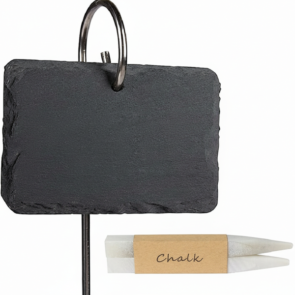 Natural Slate Hanging Plaque Labels - 95x70mm Slate, 200mm Steel Peg, 2 Pack - Decorative Marker for Large Pots and Displays
