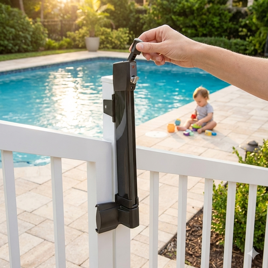Pool Gate Type Lock H2O - Childproof Lock Top Pull - Safety Latch for Pool and Garden Gate