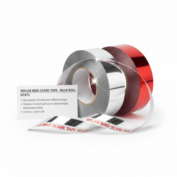 Mylar Bird Scare Tape – Bulk Roll – Reflective Aluminium Chrome/Red Bird Deterrent