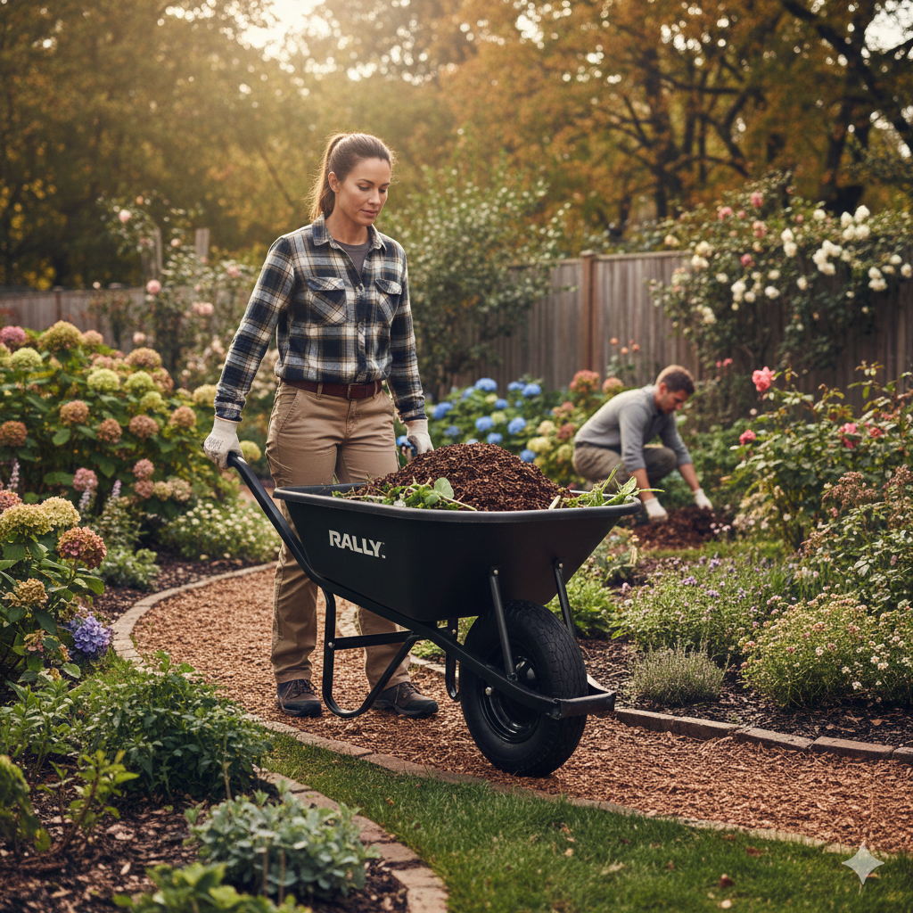 Heavy Duty Wheelbarrow - 100 Litre Black Poly Tray - Impact-Resistant