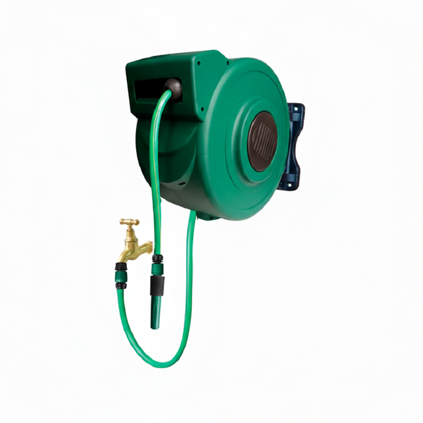 Auto Rewind Wall Mounted Hose Reel - 20m Hose, Self-layering, Locking Ratchet - Retractable System For Tangle-free Garden Watering