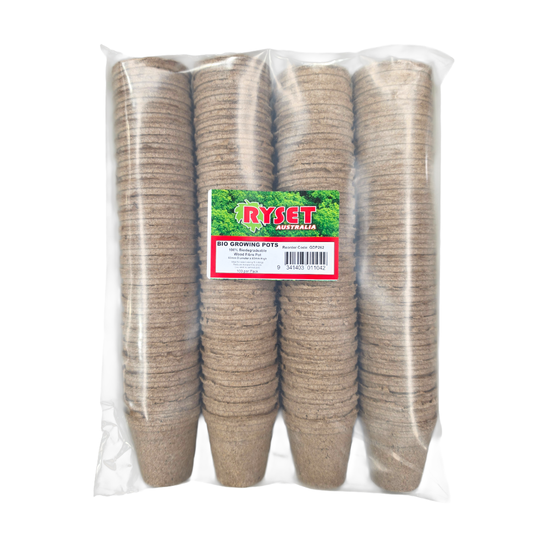 Ryset Bio Planting Pots – Bulk Bag of 100 – 100% Biodegradable Wood Fi
