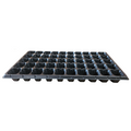Black plastic seed tray with multiple compartments on a white background