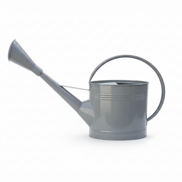French Grey Steel Watering Can - 9 Litre - Long Spout &amp; Brass Rose for Garden and Patio