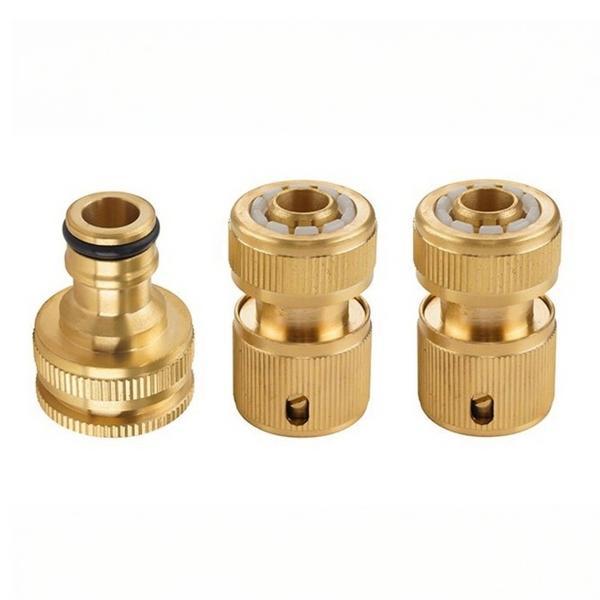 Ryset Brass Hose Fitting Set - 3 Piece 12mm (1/2”) - Heavy Duty Quick Connect System for Garden Hoses