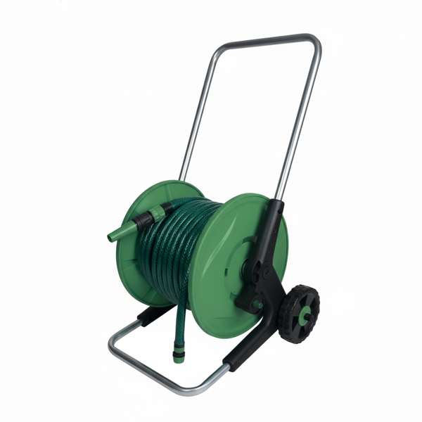 Aifa Mobile Hose Reel Cart & 30m Hose Kit - Holds 40m Max, Adjustable Handle, Wheels - Portable Watering System For Large Gardens And Nurseries