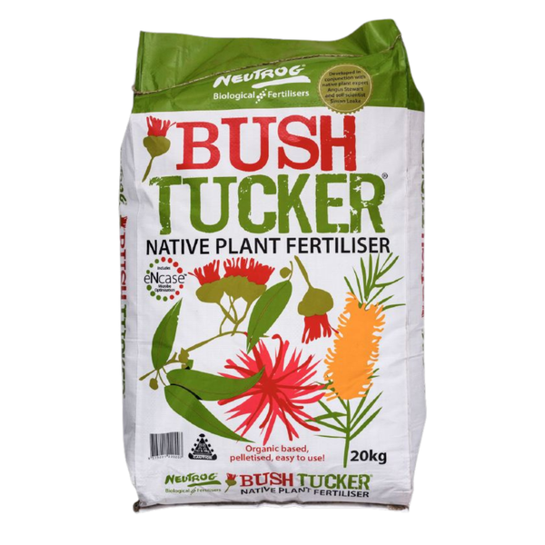 Bag of Bush Tucker Native Plant Fertiliser with branding on a white background