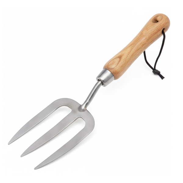 Stainless Steel Hand Fork - 310mm Length (3-prong Stainless Steel) - Premium Fsc Ashwood Fork for Cultivation, Weeding & Aeration