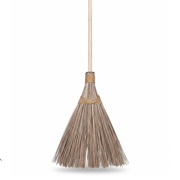 Ekal Wicker Broom - Natural Coir Twine & Fronds - Lightweight, Handmade Broom for Hard & Soft Surfaces