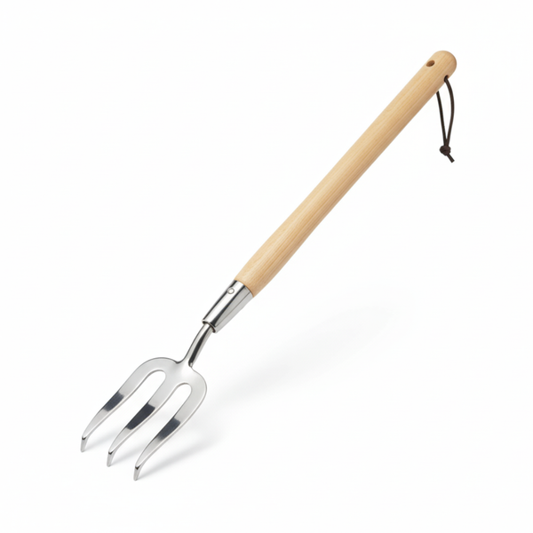 Stainless Steel Border Hand Fork - 600mm Extended Length - Premium Fsc Ashwood Tool for Raised Beds & Deep Borders