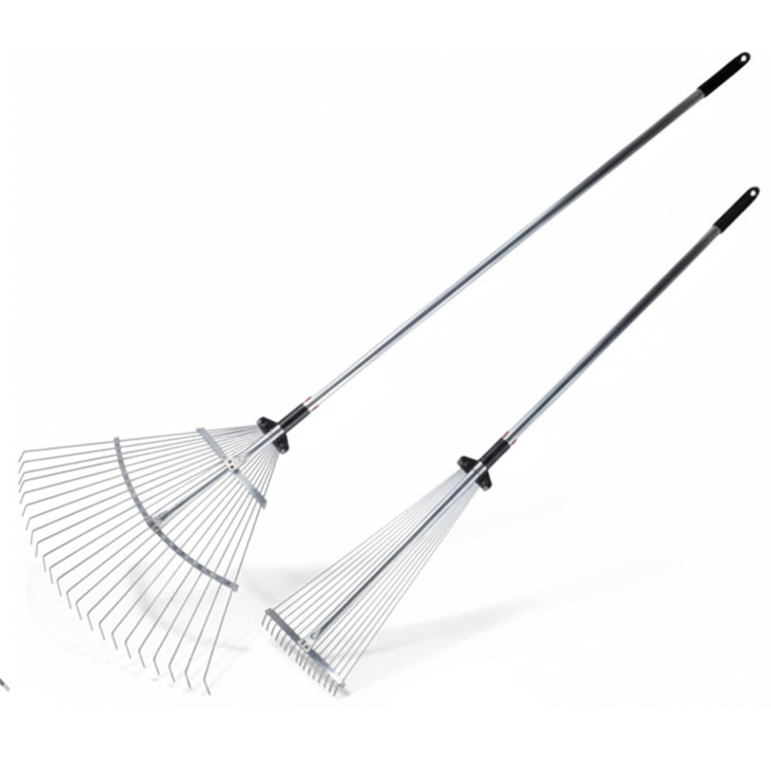 Mini Steel Rake Adjustable Steel Garden Rake - Adjustable Width, Chrome Spring Steel