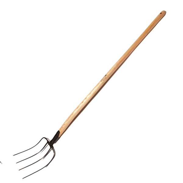 Krumpholz Manure Fork - 4 Tine Design, 135cm Ash Handle - Hand-forged Tool for Mucking, Composting & Heavy Lifting