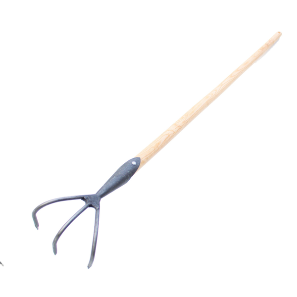 Krumpholz Long Reach Cultivator - 140cm Ash Handle, 3-tyne Head - Hand-forged Tool for Standing Weed Control & Soil Loosening