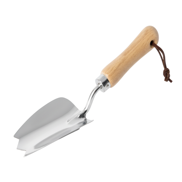 Stainless Steel Tulip Trowel - 300mm Length (Serrated Narrow Blade) - Premium Fsc Ashwood Trowel for Potting, Weeding & Precision Digging