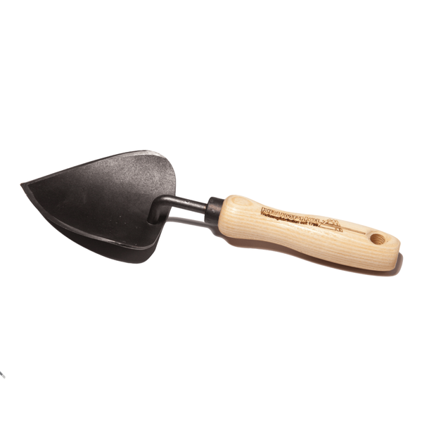 Krumpholz Pot Trowel - 14cm Ash Wood Handle, Hand-forged - Specialized Ladle for Repotting & Container Planting