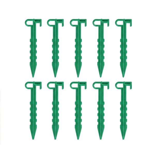 Multi-purpose Garden Pegs (10 Pack) - Uv Stabilized Plastic With Barbed Hook - Strong Ground Anchor for Netting, Cloth & Tarps