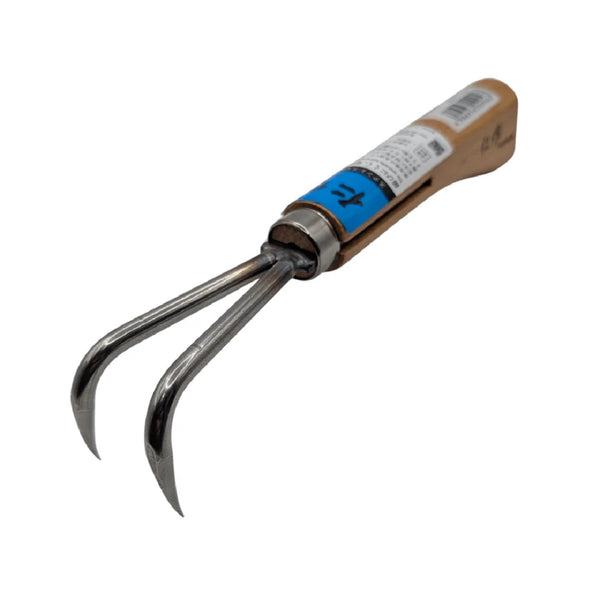 Nisaku Japanese Stainless Steel Root Scraper - 2-Claw Rooting Nail, Natural Wood Handle - Precision Tool for Root Work, Weeding, and Soil Cultivation