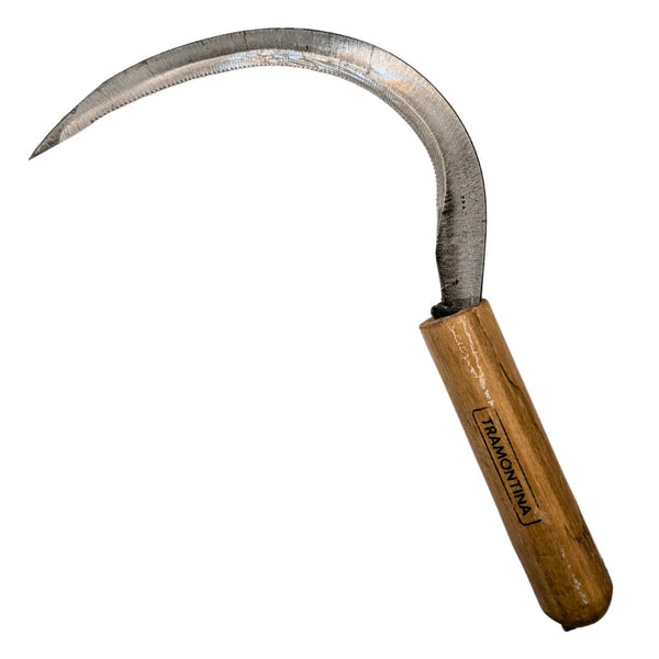 Tramontina Serrated Grass Hook / Sickle - 320mm Blade, 90-Degree Curve, Short Wooden Handle - Traditional Tool for Cutting Grass, Weeds, and Crops