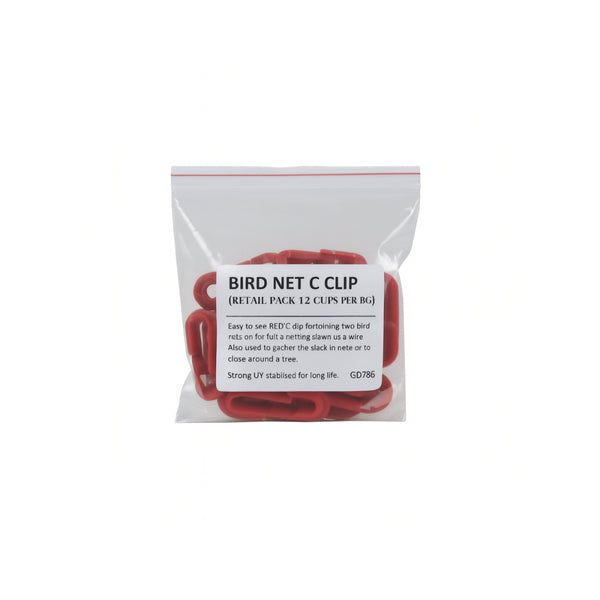Bird Net C Clip – Retail Pack (12 Clips) – Durable UV-Stabilised Red Netting Clips