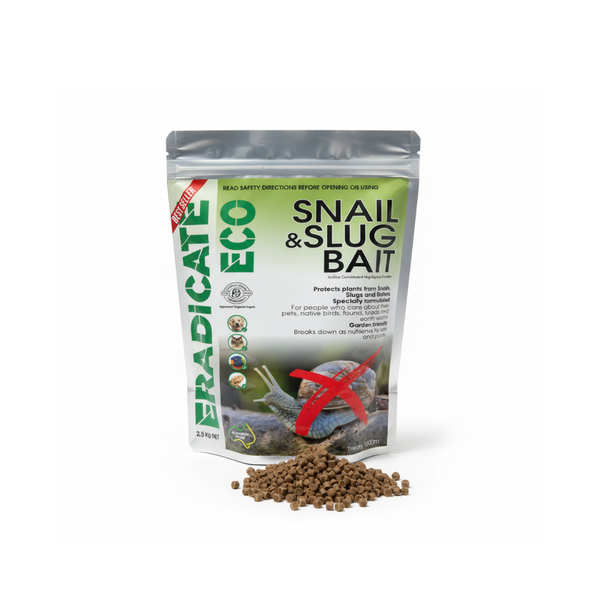 Eradicate Eco Snail Bait & Slug Bait – 2.5KG Certified Organic, Pet-Safe, Rainfast Bait for Sustainable Slug & Snail Control