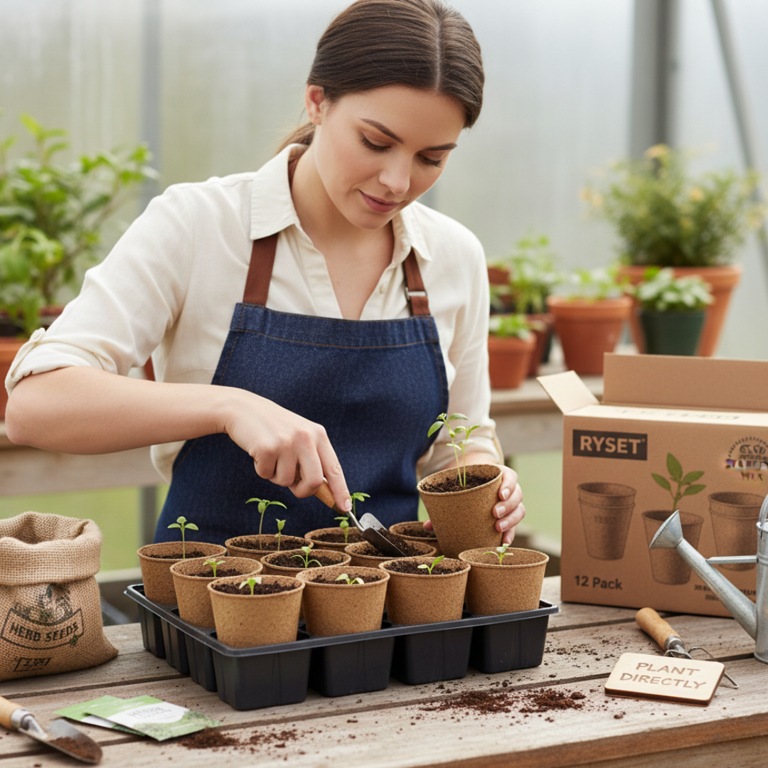Ryset Bio Planting Pots – 12 Pack – 100% Biodegradable Wood Fibre Pots